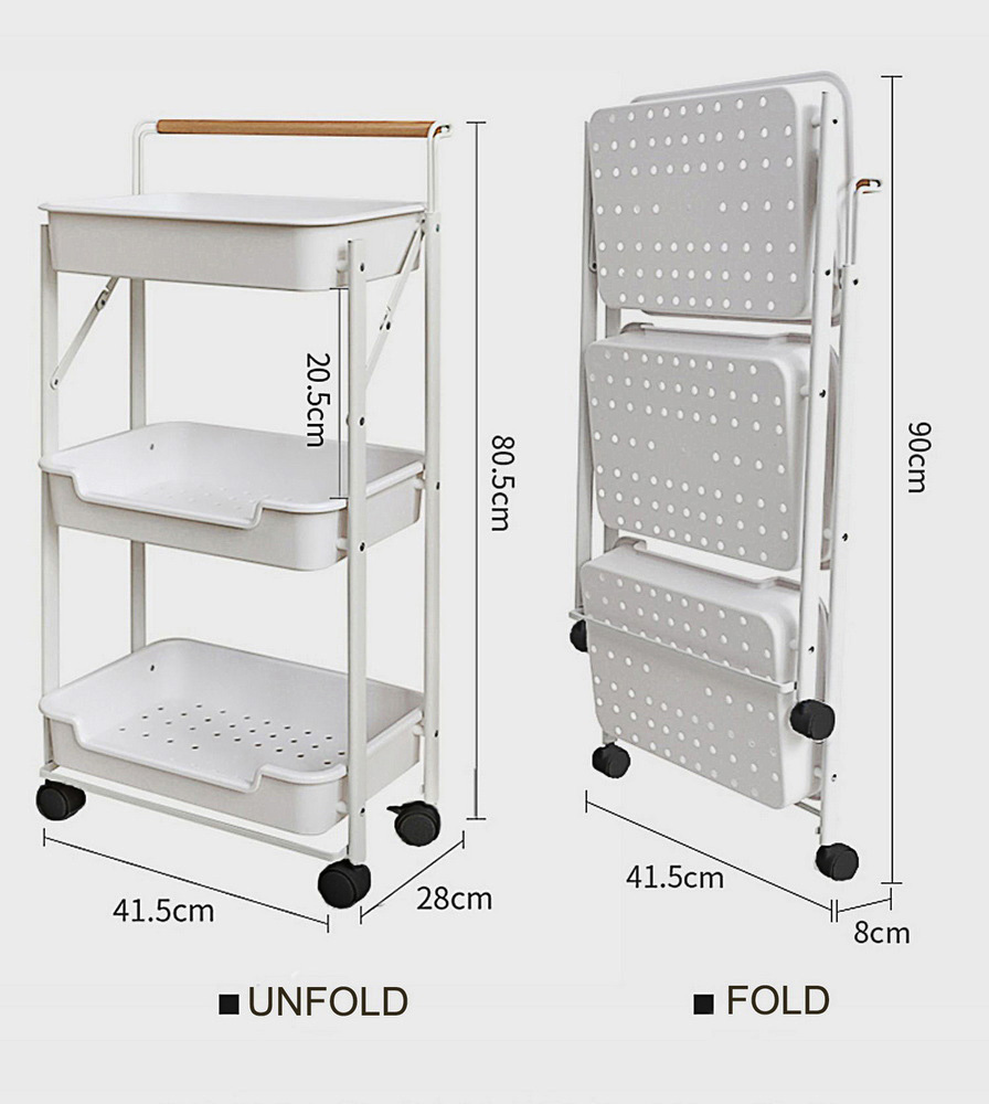  Folding Mobile Multi-Function Storage Trolley Organizer Cart